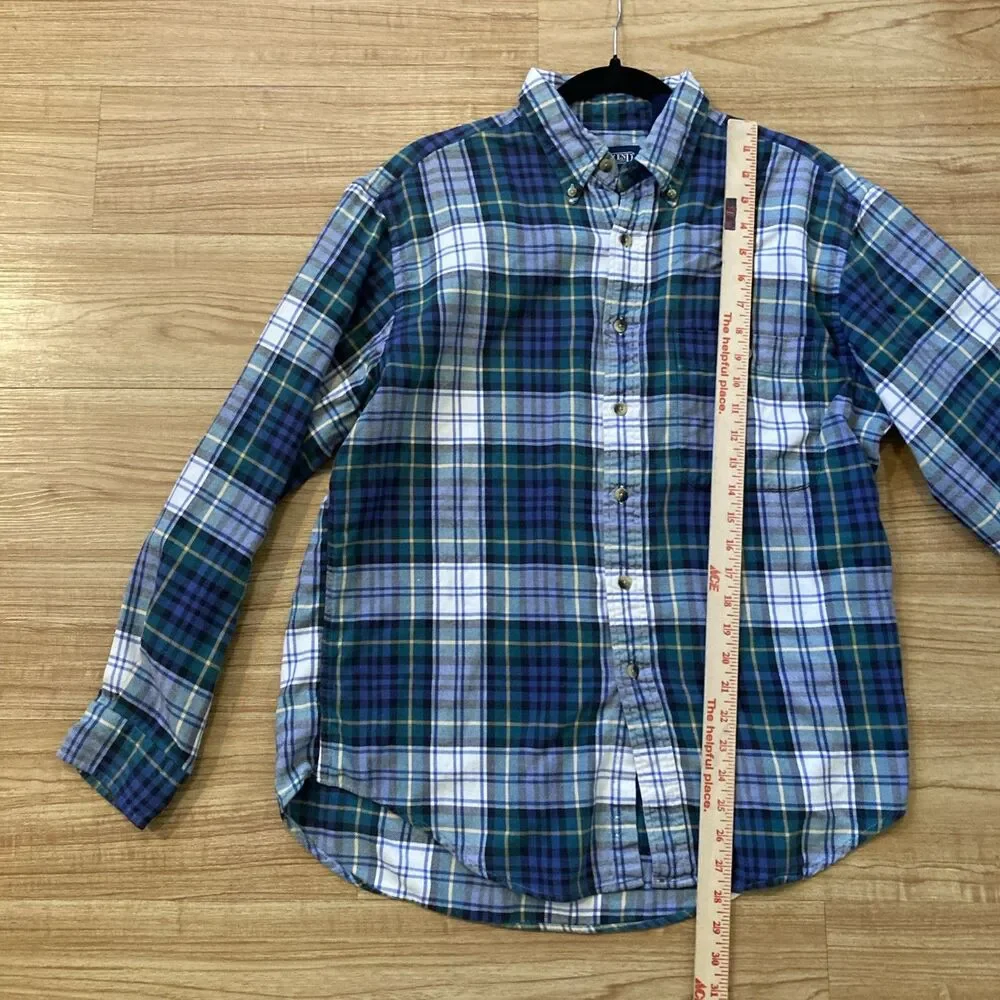 Vintage Lands End Mens L 16-16.5  Regular Cotton Blue Plaid Button Down Shirt